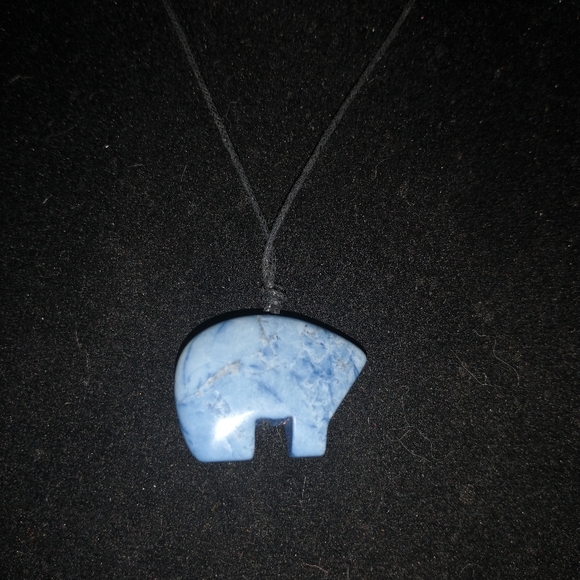 Lapis Uzulli Hand Carved Bear Necklace - Picture 3 of 4